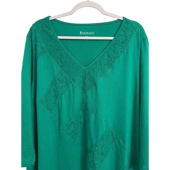 Roaman’s NWOT Boho Crochet Patchwork Retro Asymmetric Casual Travel Tunic Top 2X - Picture 2 of 12